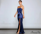 Gianna Strapless Stylish High-Slit Satin Dress