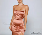Gianna Strapless Stylish High-Slit Satin Dress