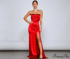Gianna Strapless Stylish High-Slit Satin Dress