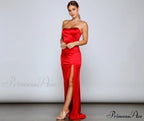 Gianna Strapless Stylish High-Slit Satin Dress