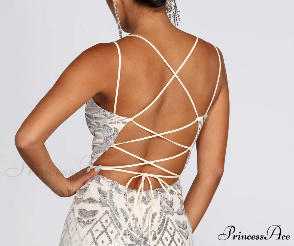 Ginger Sequin Stylish Mesh Strappy Gown