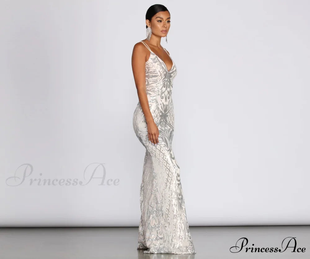 Ginger Sequin Stylish Mesh Strappy Gown