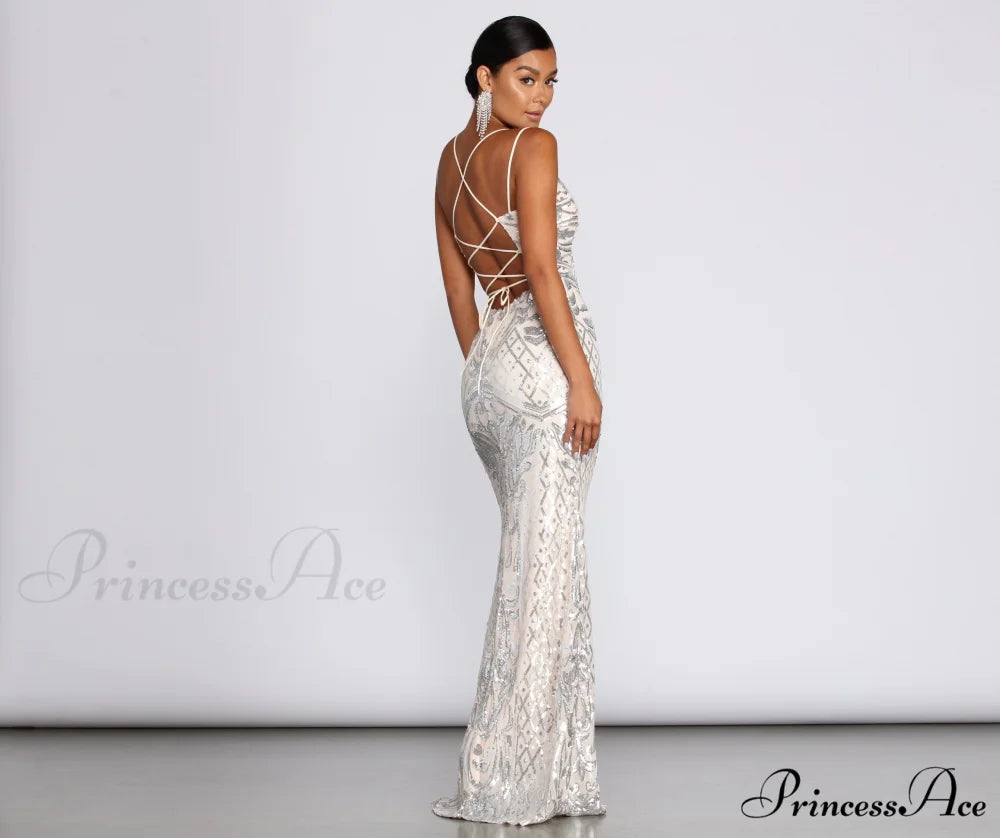 Ginger Sequin Stylish Mesh Strappy Gown