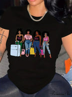 Girls Print Crew Neck Short Sleeve Women's Clothing T-shirt