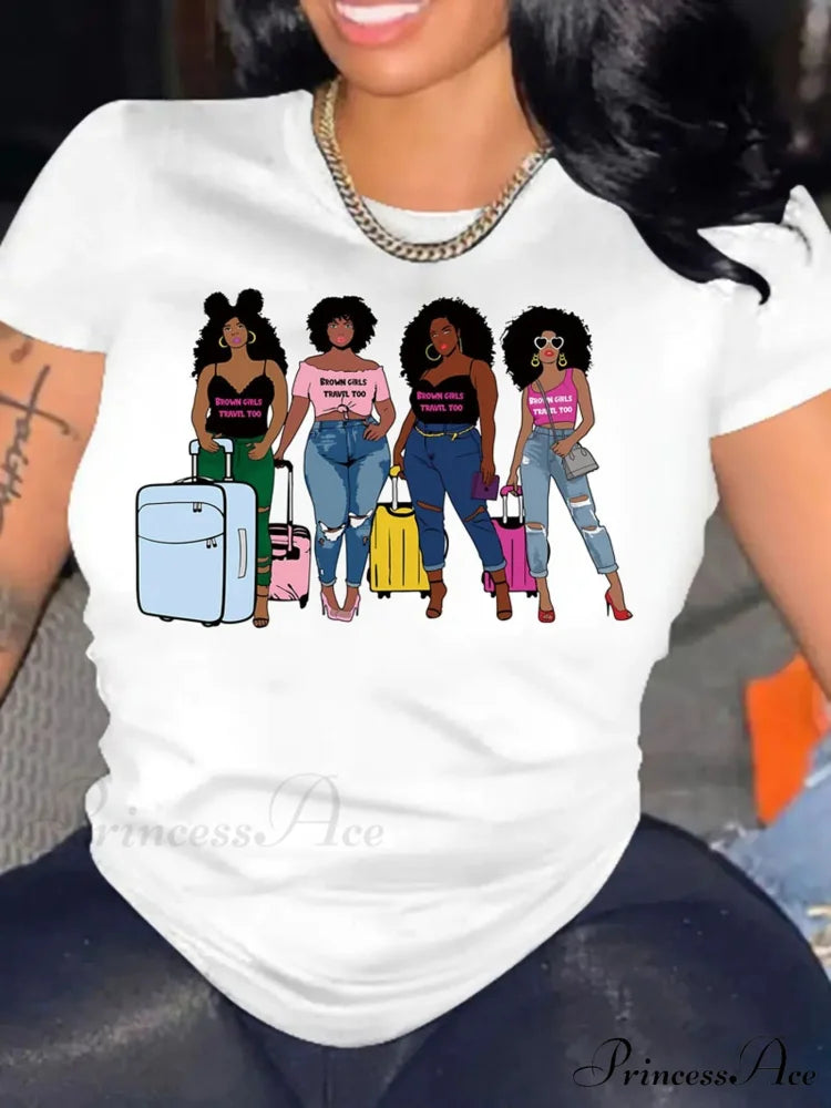 Girls Print Crew Neck Short Sleeve Women's Clothing T-shirt