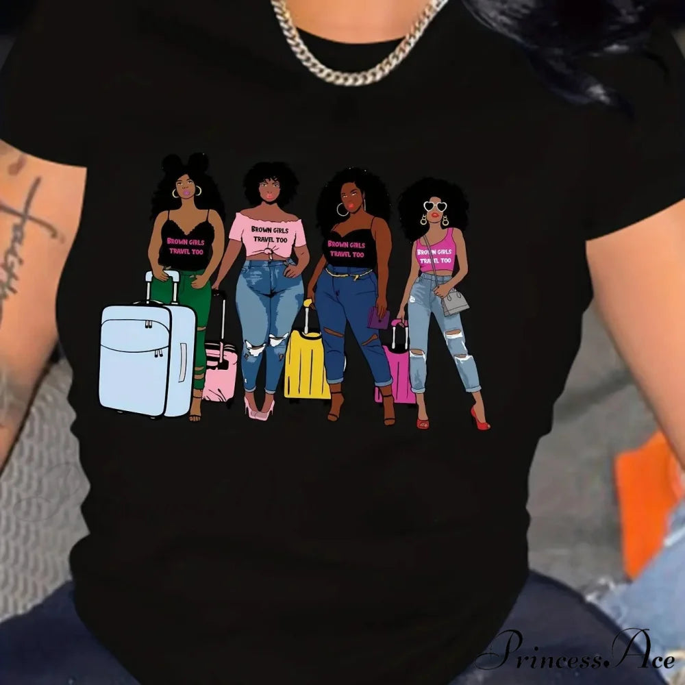 Girls Print Crew Neck Short Sleeve Women's Clothing T-shirt