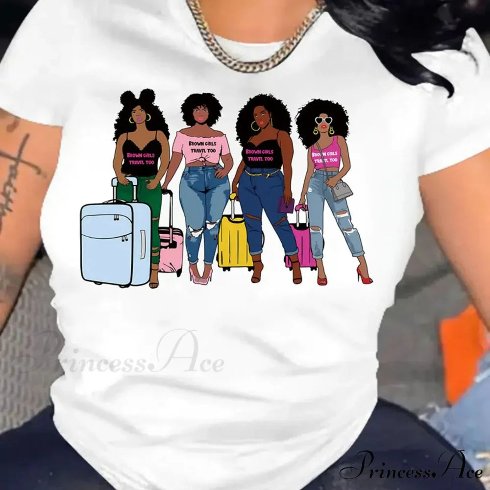 Girls Print Crew Neck Short Sleeve Women's Clothing T-shirt