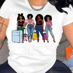 Girls Print Crew Neck Short Sleeve Women's Clothing T-shirt