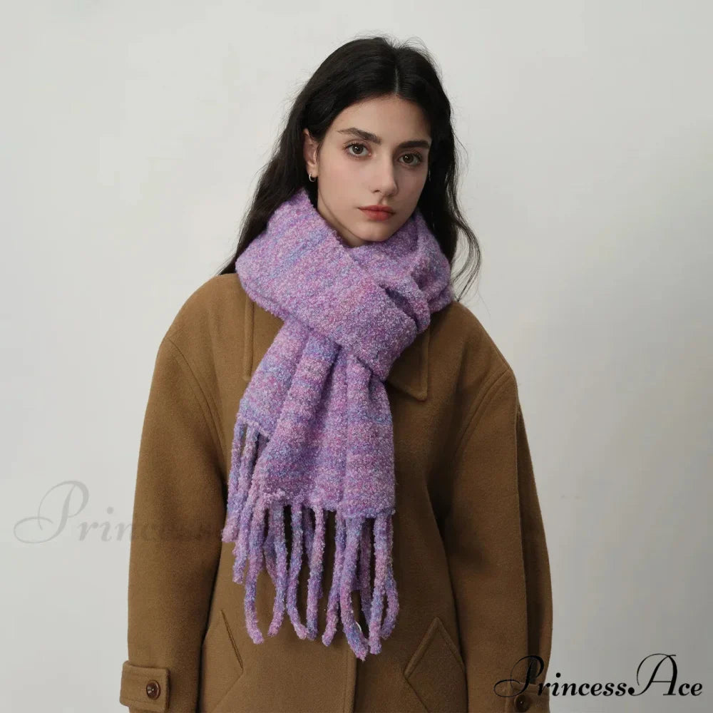 Glacier Blue Knitted Wool Scarf with Tassels for Women