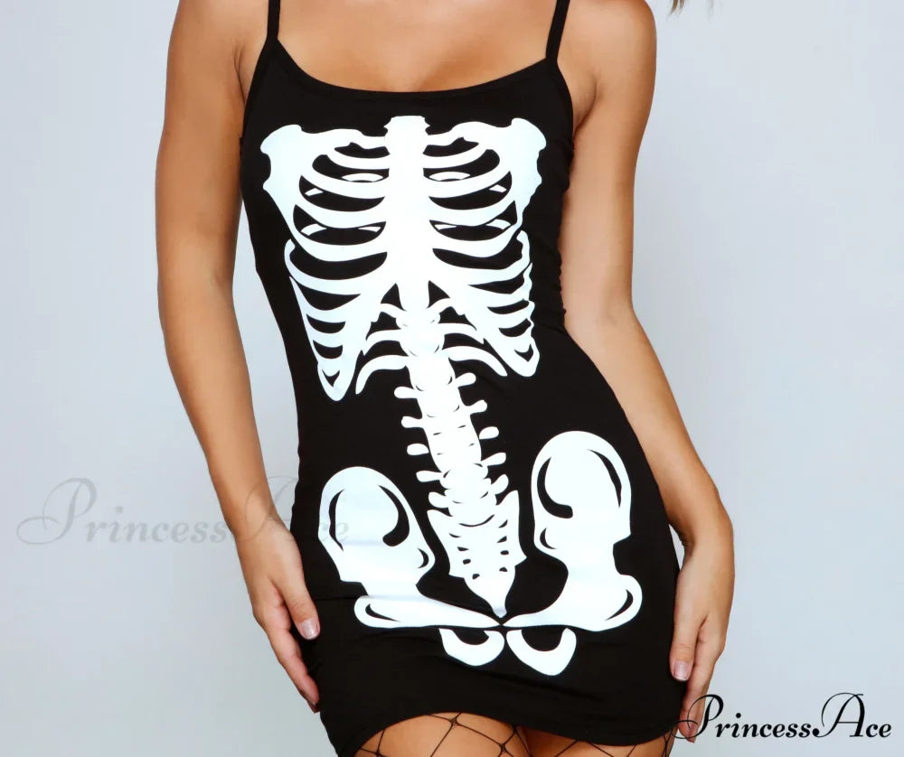 Glam Ghoul Skeleton Charming Print Mini Dress