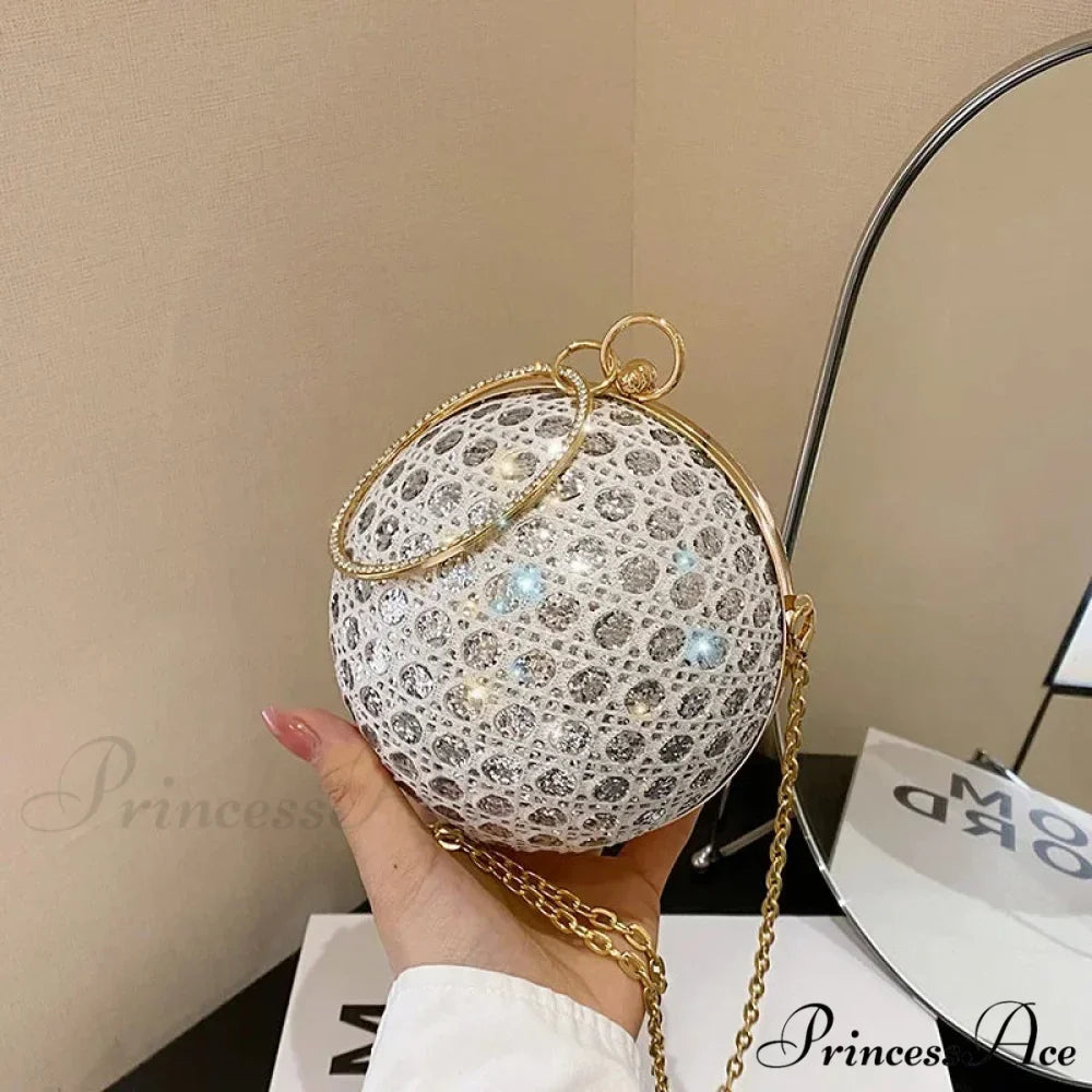 Glimmering Circular Glossy Gem Evening Shoulder Clutch Bag