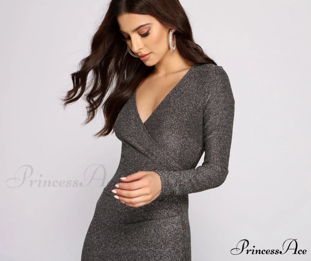 Glitter And Glam Charming Long Sleeve Mini Dress