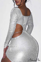 Glitter Chain Long Sleeve Ruched Mini Dress