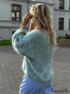 Glitter Lace Up Elegant V-neck Cardigan
