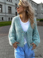 Glitter Lace Up Elegant V-neck Cardigan