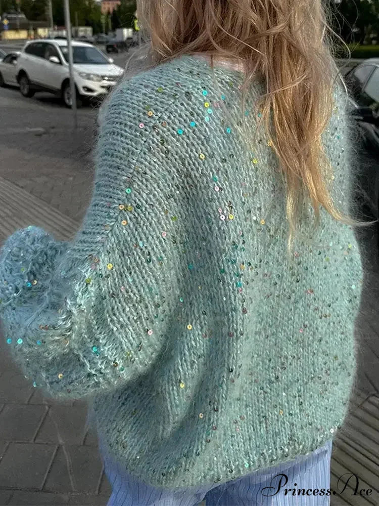 Glitter Lace Up Elegant V-neck Cardigan