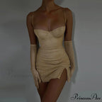 Glitter Party Club Fashion Outfits Spaghetti Strap Sexy Slit Dress