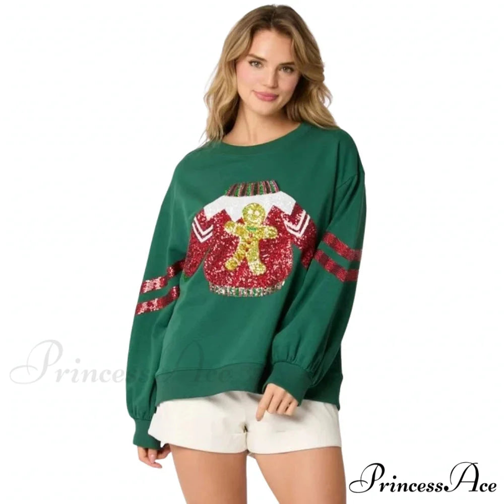 Glitter Patchwork Vintage Harajuku Slim Long Sleeve Christmas Hoodie