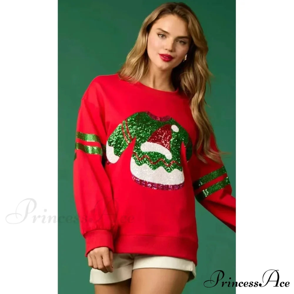 Glitter Patchwork Vintage Harajuku Slim Long Sleeve Christmas Hoodie