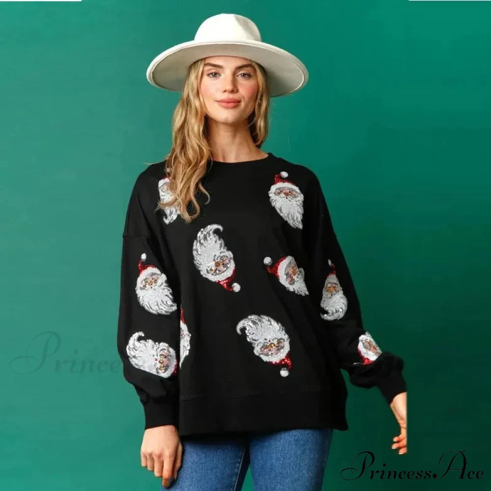 Glitter Patchwork Vintage Harajuku Slim Long Sleeve Streetwear Christmas Hoodie