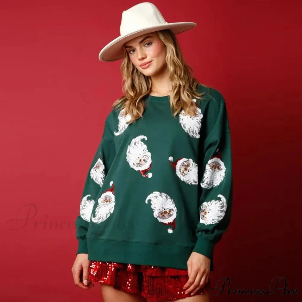 Glitter Patchwork Vintage Harajuku Slim Long Sleeve Streetwear Christmas Hoodie