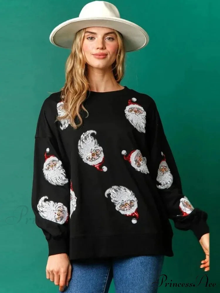 Glitter Patchwork Vintage Harajuku Slim Long Sleeve Streetwear Christmas Hoodie