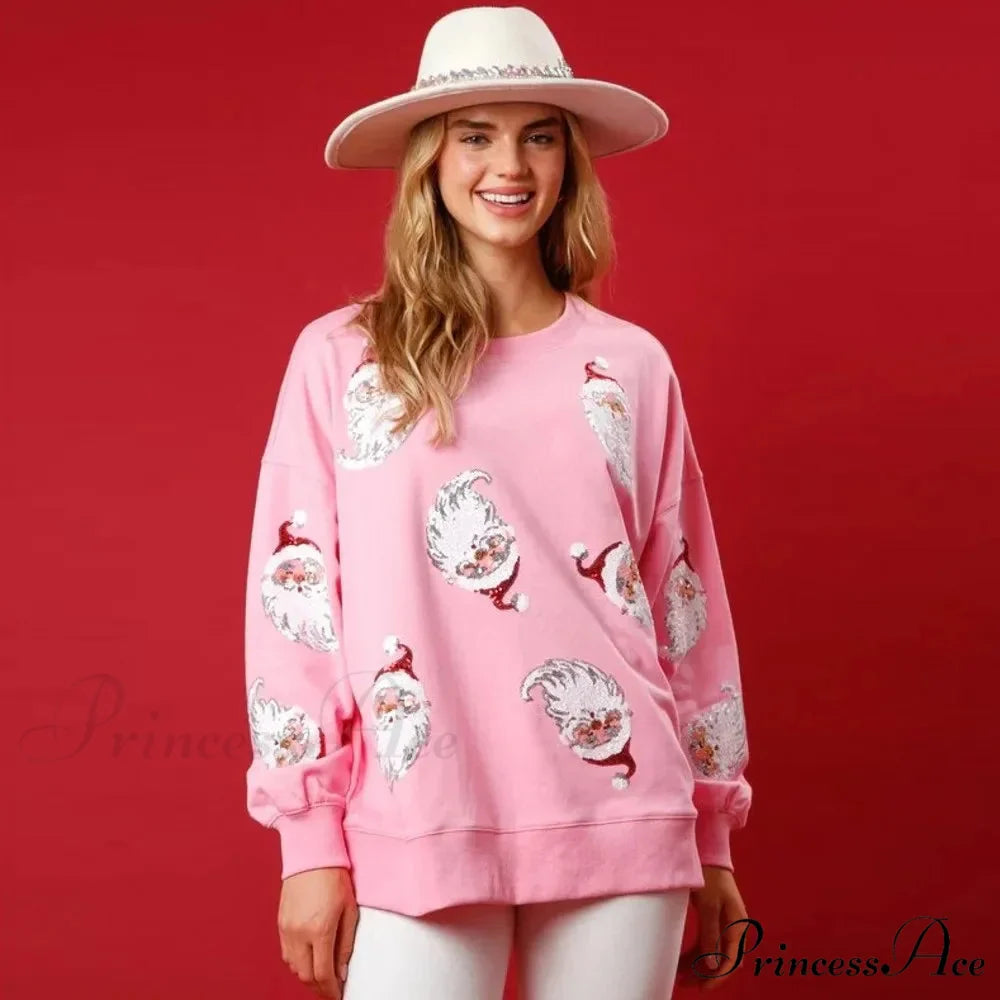 Glitter Patchwork Vintage Harajuku Slim Long Sleeve Streetwear Christmas Hoodie