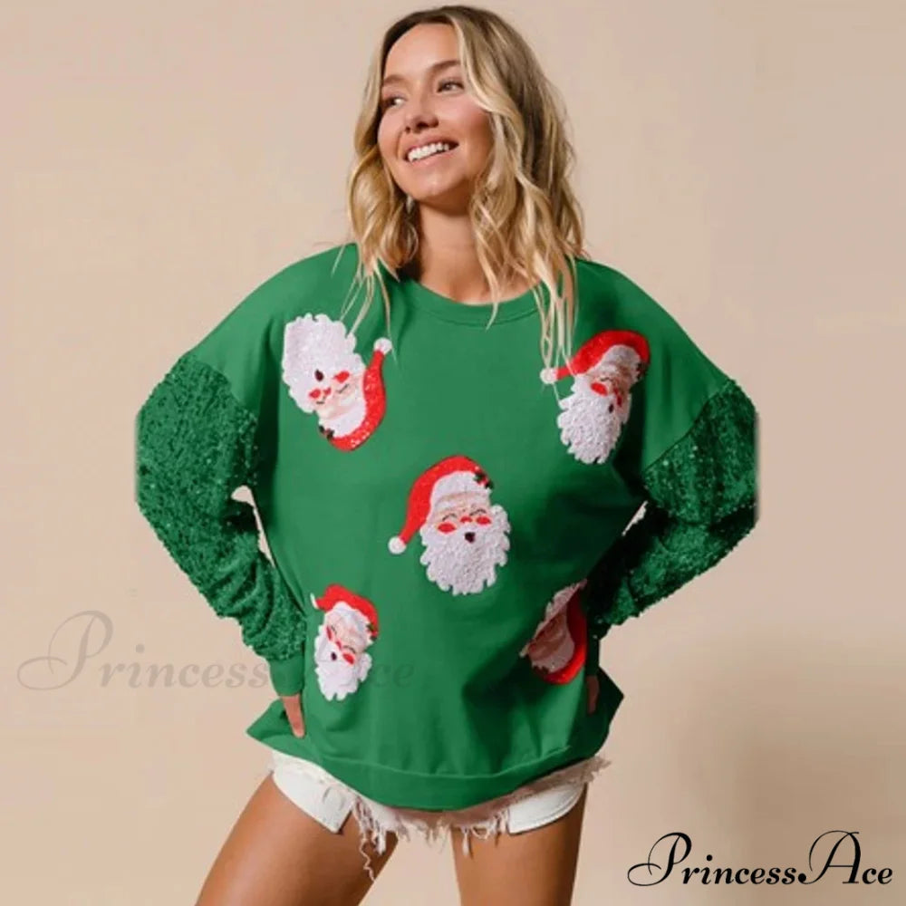 Glitter Patchwork Vintage Harajuku Slim Streetwear Christmas Hoodie