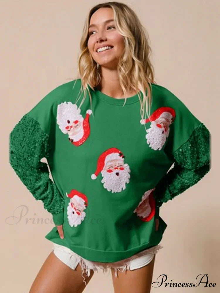 Glitter Patchwork Vintage Harajuku Slim Streetwear Christmas Hoodie