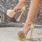 Glittering Rhinestone Flower Platform Sandals Sexy Peep-Toe Pole-Dance Wedding Banquet Pumps High Heel
