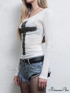 Gloomy Informal Patterned Gothic Sleek O-Neck Knit Top