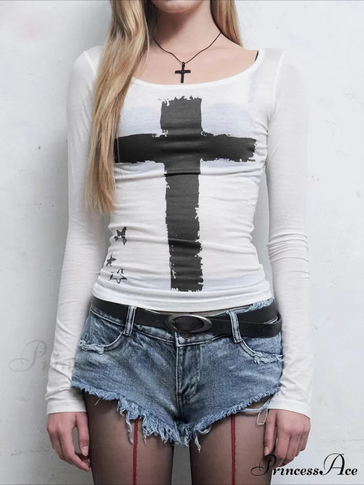 Gloomy Informal Patterned Gothic Sleek O-Neck Knit Top