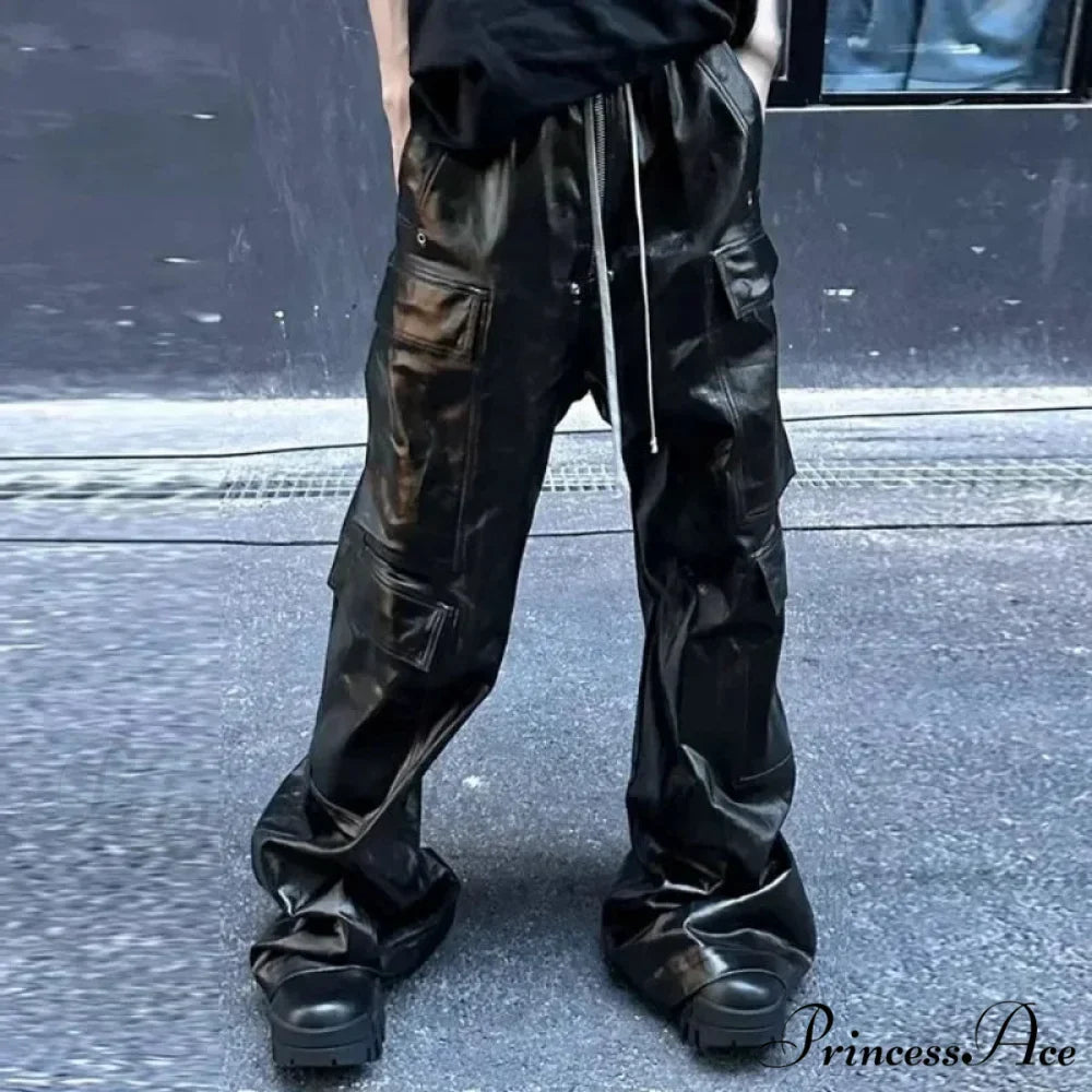 Glossy Black PU Leather Halloween Pants
