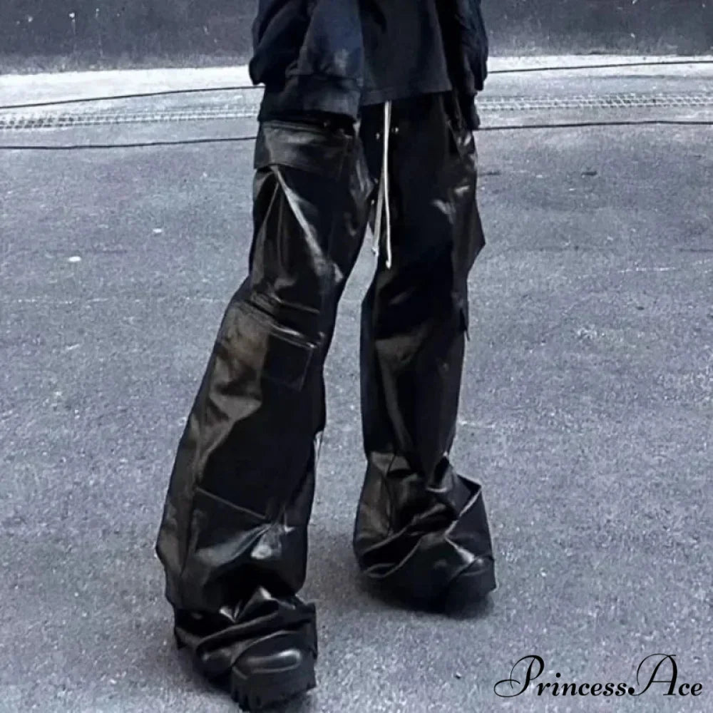 Glossy Black PU Leather Halloween Pants