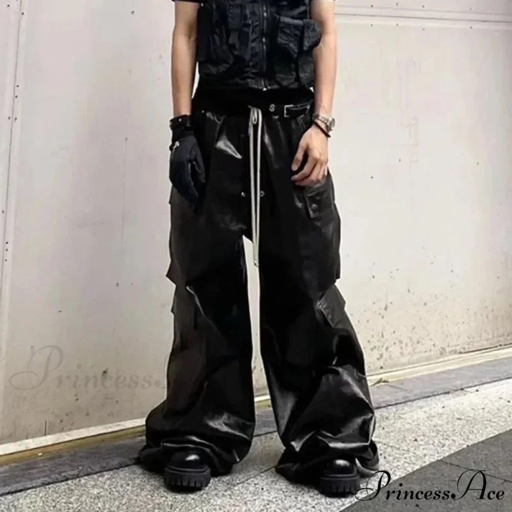 Glossy Black PU Leather Halloween Pants