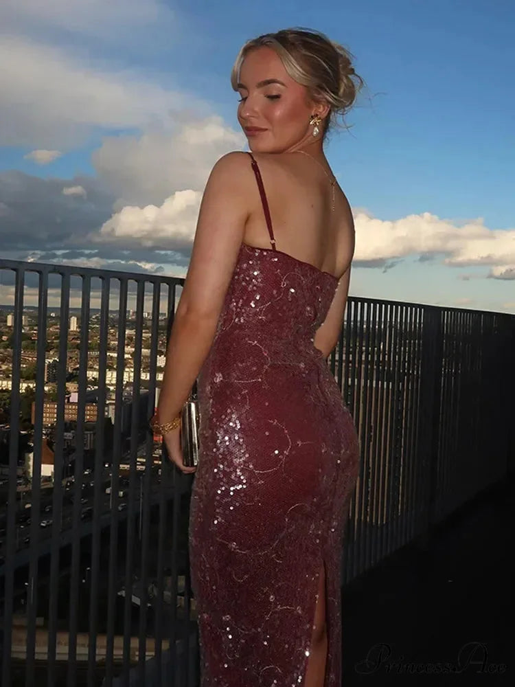 Glossy Sequin Sleeveless Backless Party Dress