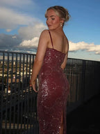 Glossy Sequin Sleeveless Backless Party Dress