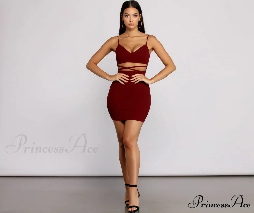 Go All Out Waist Graceful Cut Out Crepe Mini Dress
