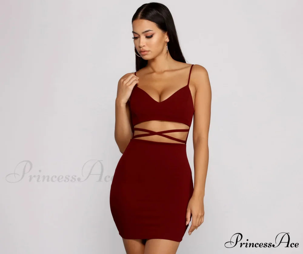 Go All Out Waist Graceful Cut Out Crepe Mini Dress