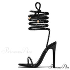 Gold Crystal Ankle Cross-Strap Sexy Open-Toe Club Summer Party Banquet High Heel