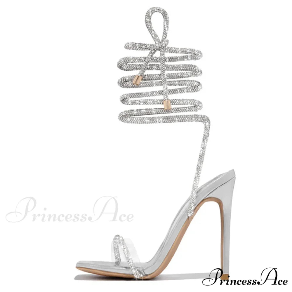 Gold Crystal Ankle Cross-Strap Sexy Open-Toe Club Summer Party Banquet High Heel