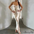 Gold Satin Spaghetti Strap Party Dress