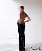 Gold Sequin Backless Long Party Dress