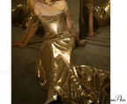 Golden Backless Sequined Party Dress