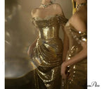 Golden Backless Sequined Party Dress