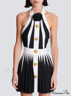 Golden Buttons Patchwork Party Dress