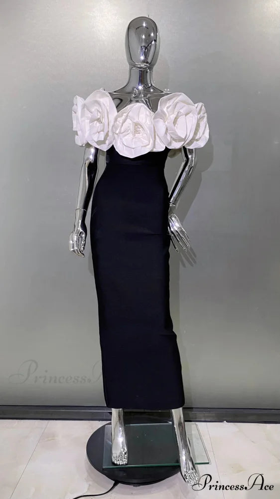 Golden Flower Off-Shoulder Bandage Party Dress