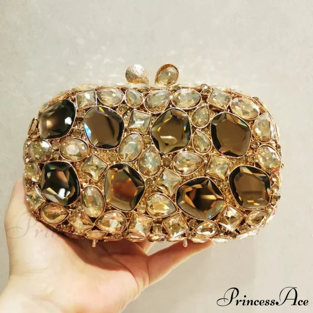 Golden/Silvery Crystal Evening Clutch Wristlet