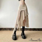 Goth Cyber Y2K Irregular Hem Mid Harajuku Fashion Streetwear Mesh Patchwork Club Alt Skirt