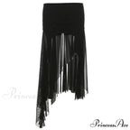 Goth Cyber Y2K Irregular Hem Mid Harajuku Fashion Streetwear Mesh Patchwork Club Alt Skirt